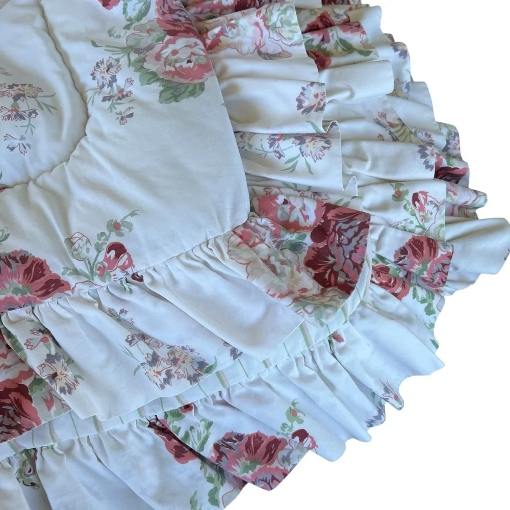 VTG 90s Laura Ashley Reversible Ruffled Twin Comforter Cottage Floral Stripe USA